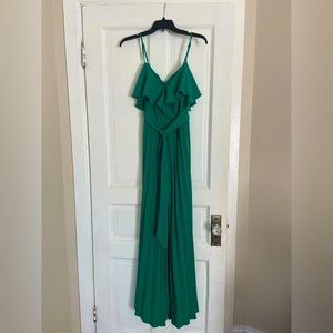 Green pleated formal jumpsuit dress small